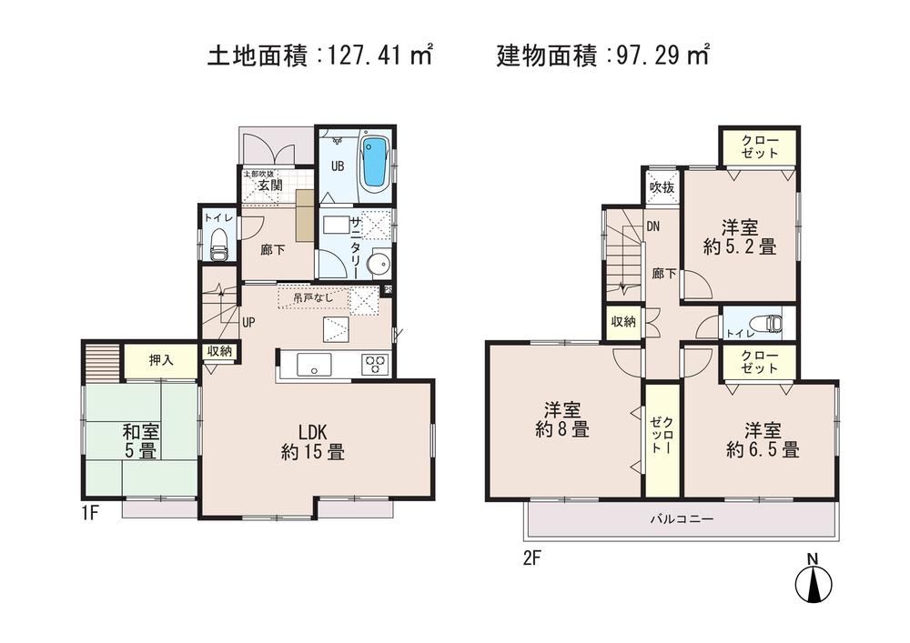 Floor plan. 47,800,000 yen, 4LDK, Land area 127.41 sq m , Building area 97.29 sq m