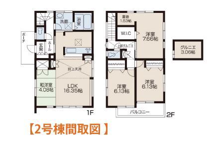 Floor plan. (Building 2), Price 50,800,000 yen, 4LDK, Land area 125 sq m , Building area 99.36 sq m
