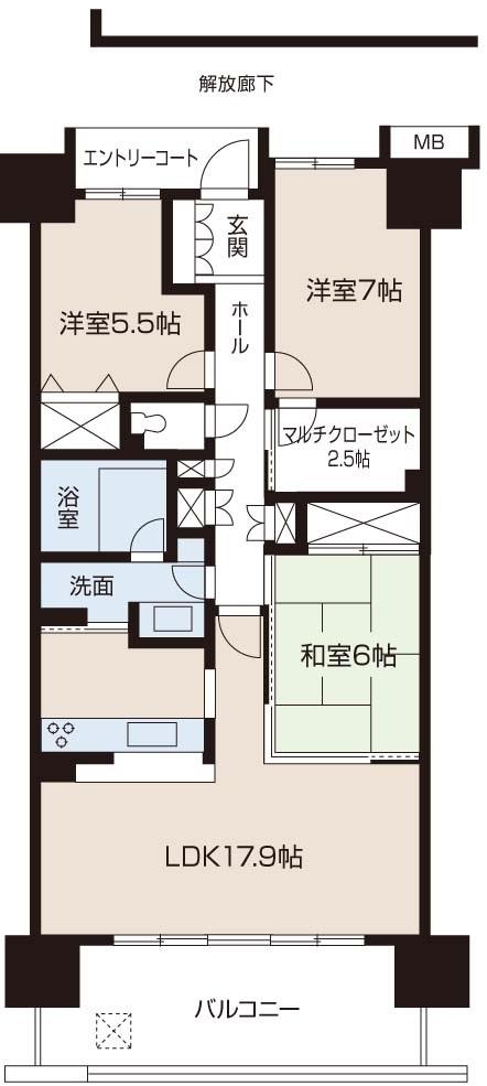 Floor plan. 3LDK, Price 39 million yen, Occupied area 85.53 sq m , Balcony area 13.2 sq m floor plan