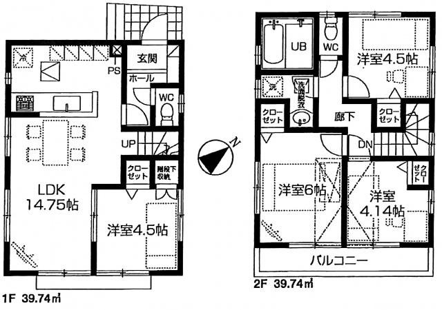Floor plan. 37,800,000 yen, 4LDK, Land area 99.87 sq m , It is a building area of ​​79.48 sq m easy-to-use face-to-face kitchen. Living is also wide 4LDK.