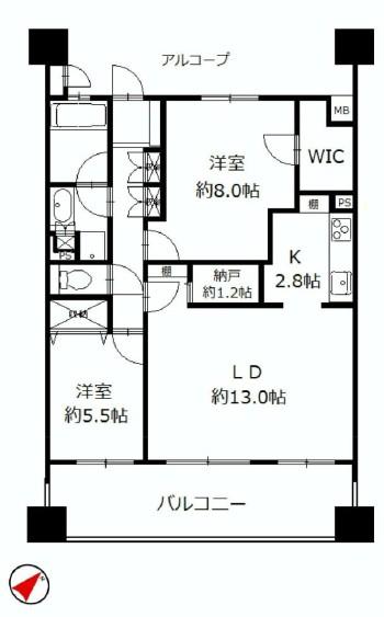 Floor plan. 2LDK + S (storeroom), Price 29,800,000 yen, Occupied area 67.45 sq m , Balcony area 15 sq m
