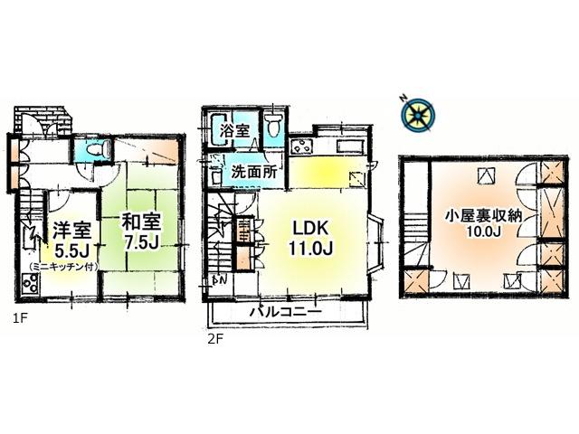 Floor plan. 24,800,000 yen, 2LDK, Land area 66.01 sq m , Building area 60.75 sq m Nishitokyo Hibarigaoka 4-chome Floor