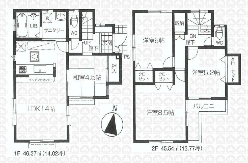 Floor plan. 45,800,000 yen, 4LDK, Land area 116.27 sq m , Building area 91.91 sq m southeast corner lot car space two (with car limit)