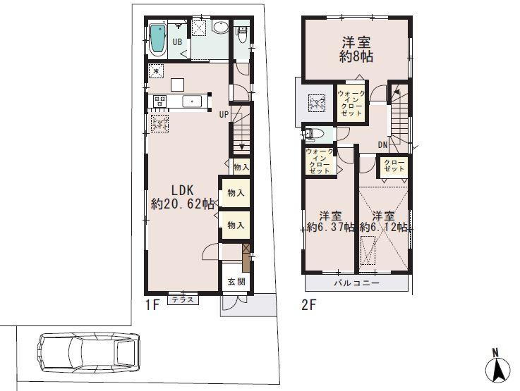Floor plan. (6 Building), Price 47,800,000 yen, 3LDK, Land area 112.16 sq m , Building area 101.02 sq m