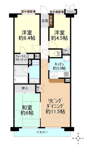Floor plan. 3LDK, Price 26,900,000 yen, Occupied area 69.03 sq m , Balcony area 8.85 sq m