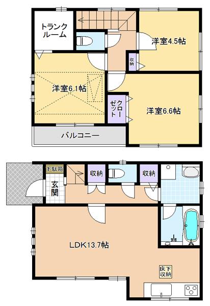 Floor plan. (Building 2), Price 42,800,000 yen, 3LDK, Land area 113.21 sq m , Building area 75.73 sq m