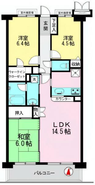 Floor plan. 3LDK, Price 26,900,000 yen, Occupied area 69.03 sq m , Balcony area 8.85 sq m