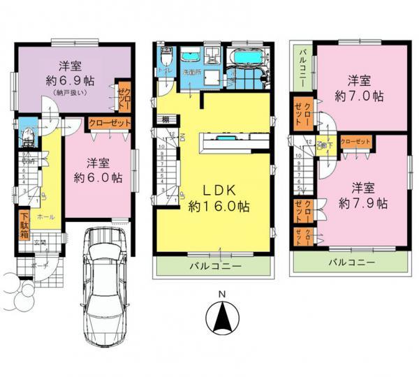 Floor plan. 38,800,000 yen, 3LDK+S, Land area 71.6 sq m , Building area 100.04 sq m