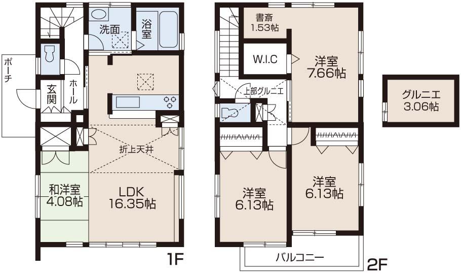 Floor plan. (Building 2), Price 50,800,000 yen, 4LDK, Land area 125 sq m , Building area 99.36 sq m