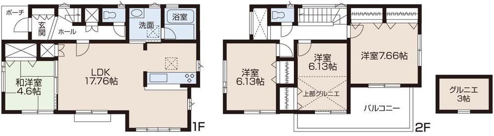 Floor plan. (3 Building), Price 60,800,000 yen, 4LDK, Land area 125 sq m , Building area 99.15 sq m