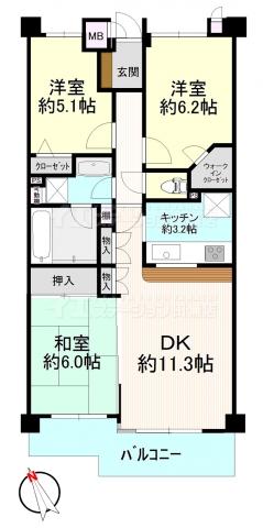 Floor plan. 3LDK, Price 27,800,000 yen, Occupied area 70.03 sq m , Balcony area 8.97 sq m
