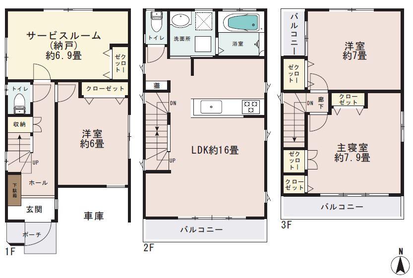 Floor plan. (1 Building), Price 38,800,000 yen, 3LDK+S, Land area 71.6 sq m , Building area 106.11 sq m