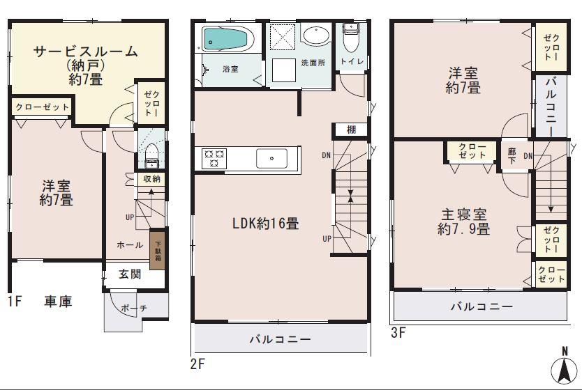 Floor plan. (Building 2), Price 40,800,000 yen, 3LDK+S, Land area 75.57 sq m , Building area 106.11 sq m