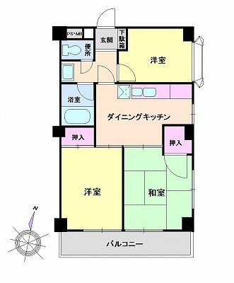 Floor plan. 3DK, Price 14.8 million yen, Occupied area 46.98 sq m , Balcony area 6.39 sq m