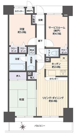 Floor plan. 2LDK + S (storeroom), Price 23,980,000 yen, Footprint 60 sq m , Balcony area 9.3 sq m floor plan