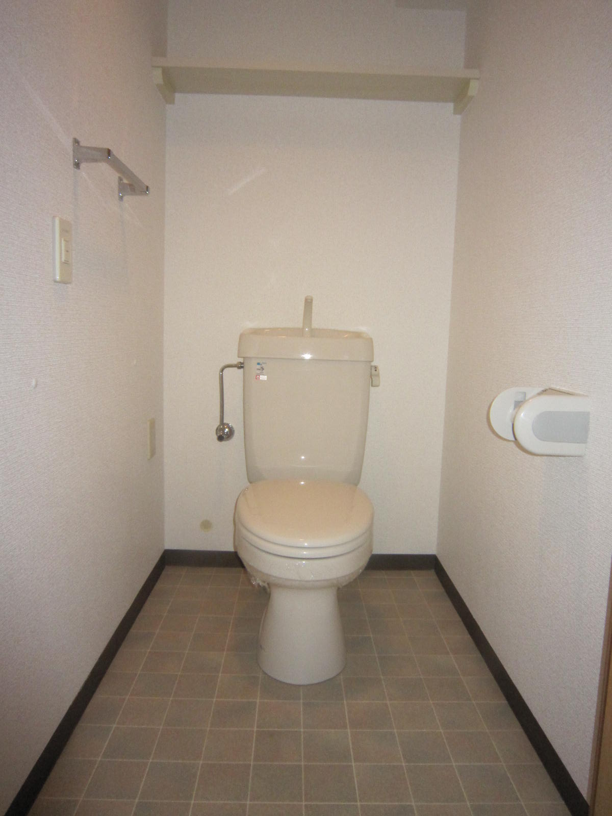 Toilet. With a convenient shelf. It is spread.