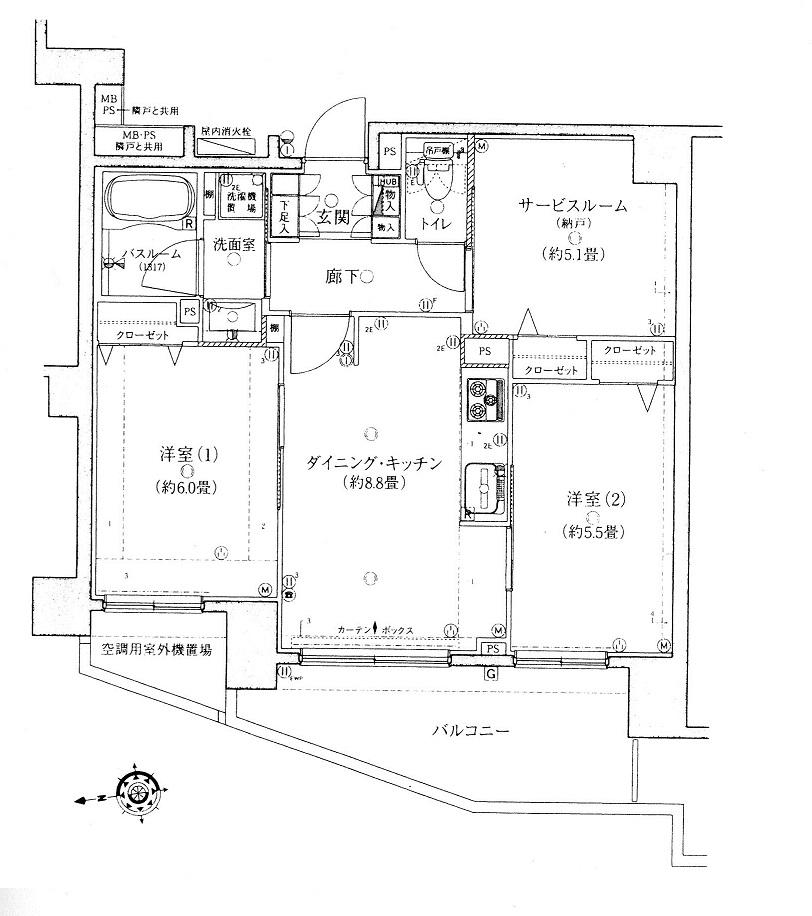Floor plan. 2DK + S (storeroom), Price 17.8 million yen, Occupied area 56.06 sq m , Balcony area 9.19 sq m