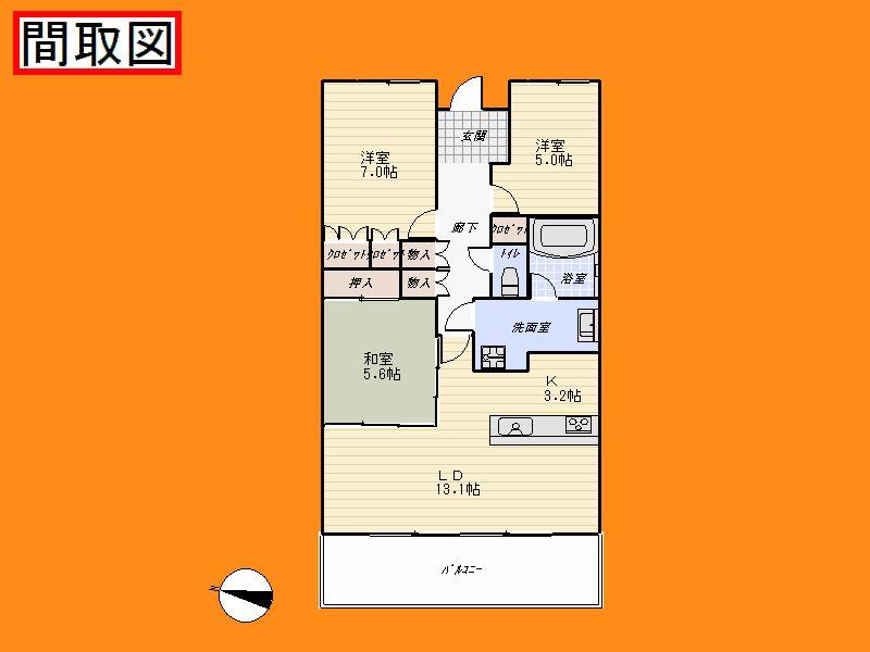 Floor plan. 3LDK, Price 18,800,000 yen, Occupied area 74.22 sq m , Balcony area 12.6 sq m
