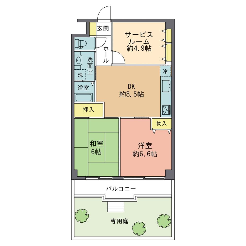 Floor plan. 2LDK + S (storeroom), Price 8.9 million yen, Footprint 59 sq m , Balcony area 7.21 sq m