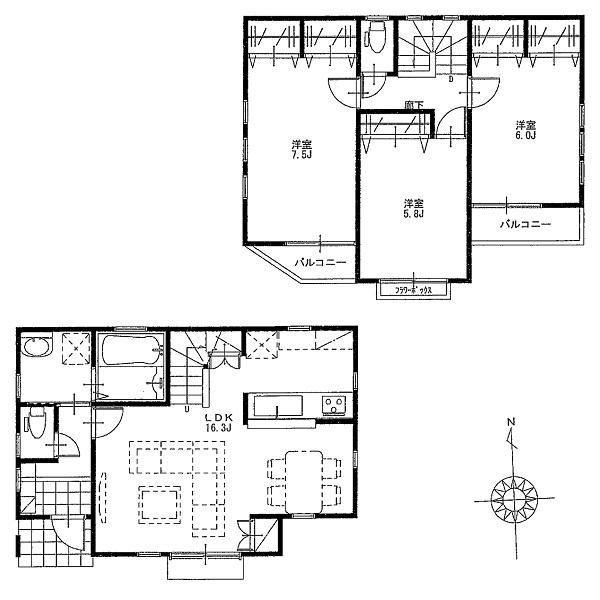Floor plan. 27,800,000 yen, 3LDK, Land area 88.57 sq m , Building area 85.92 sq m