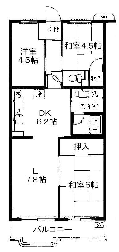 Floor plan. 3LDK, Price 5.3 million yen, Occupied area 60.99 sq m , Balcony area 6.78 sq m
