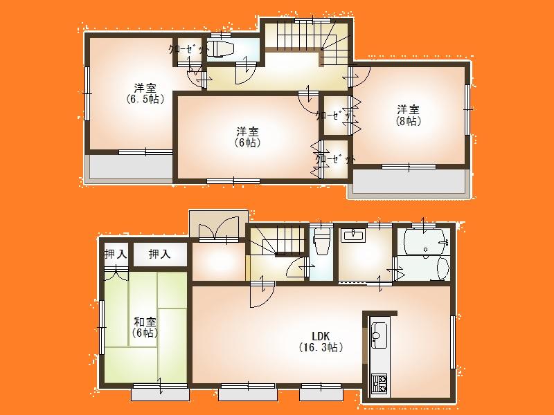 Floor plan. (1 Building), Price 29,300,000 yen, 4LDK, Land area 123.61 sq m , Building area 98.53 sq m