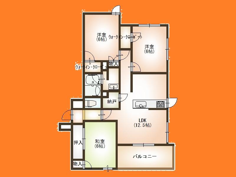 Floor plan. 3LDK, Price 19.9 million yen, Occupied area 72.69 sq m , Balcony area 7.56 sq m floor plan