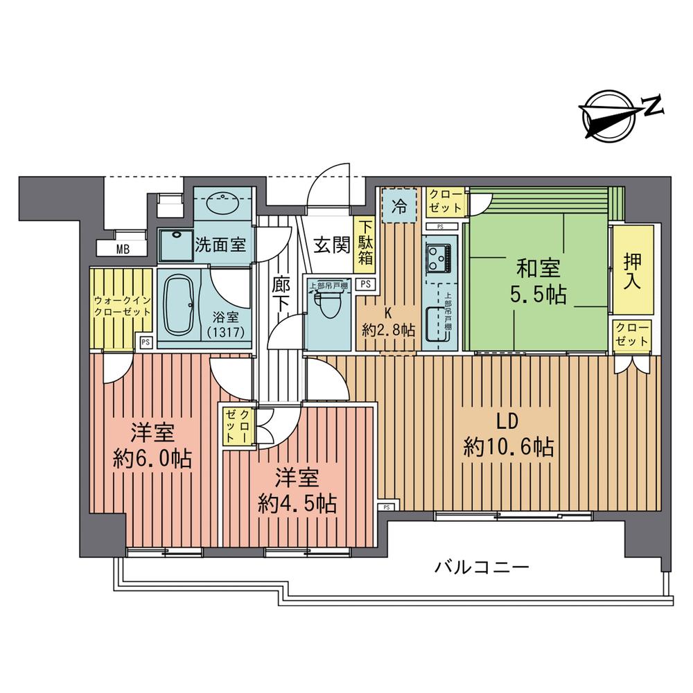 Floor plan. 3LDK, Price 16.8 million yen, Footprint 65.6 sq m , Balcony area 12.18 sq m