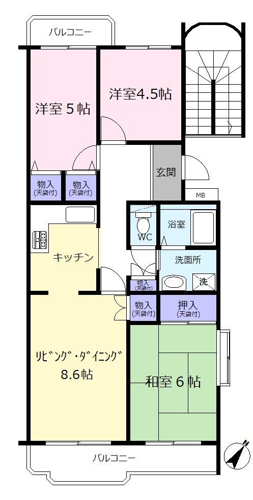 Floor plan. 3LDK, Price 8.6 million yen, Occupied area 65.49 sq m , It will be in the room of good 3LDK types of balcony area 10.71 sq m usability.