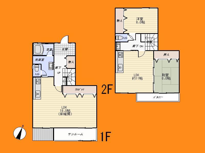 Floor plan. 21,800,000 yen, 3LDK, Land area 145.1 sq m , Building area 107.68 sq m Floor