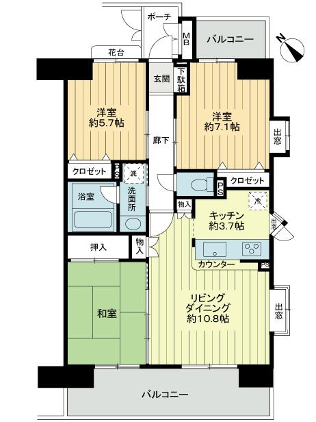 Floor plan. 3LDK, Price 15.8 million yen, Occupied area 71.77 sq m , Balcony area 13.08 sq m Floor