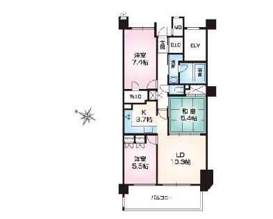Floor plan. 3LDK, Price 19.9 million yen, Occupied area 72.37 sq m , Balcony area 12.5 sq m