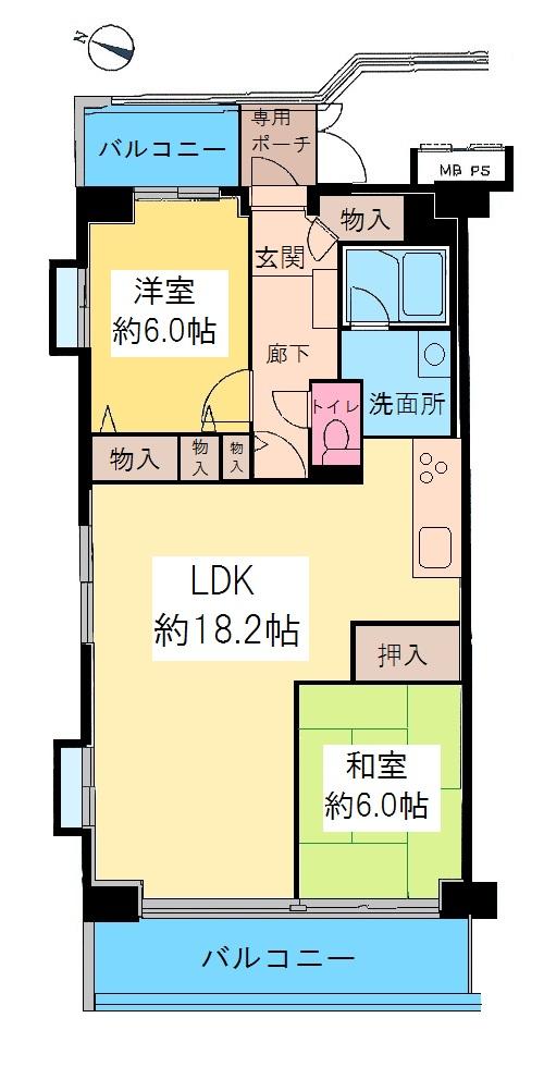 Floor plan. 2LDK, Price 8.3 million yen, Occupied area 67.76 sq m , Balcony area 12.21 sq m LDK18.2 Pledge