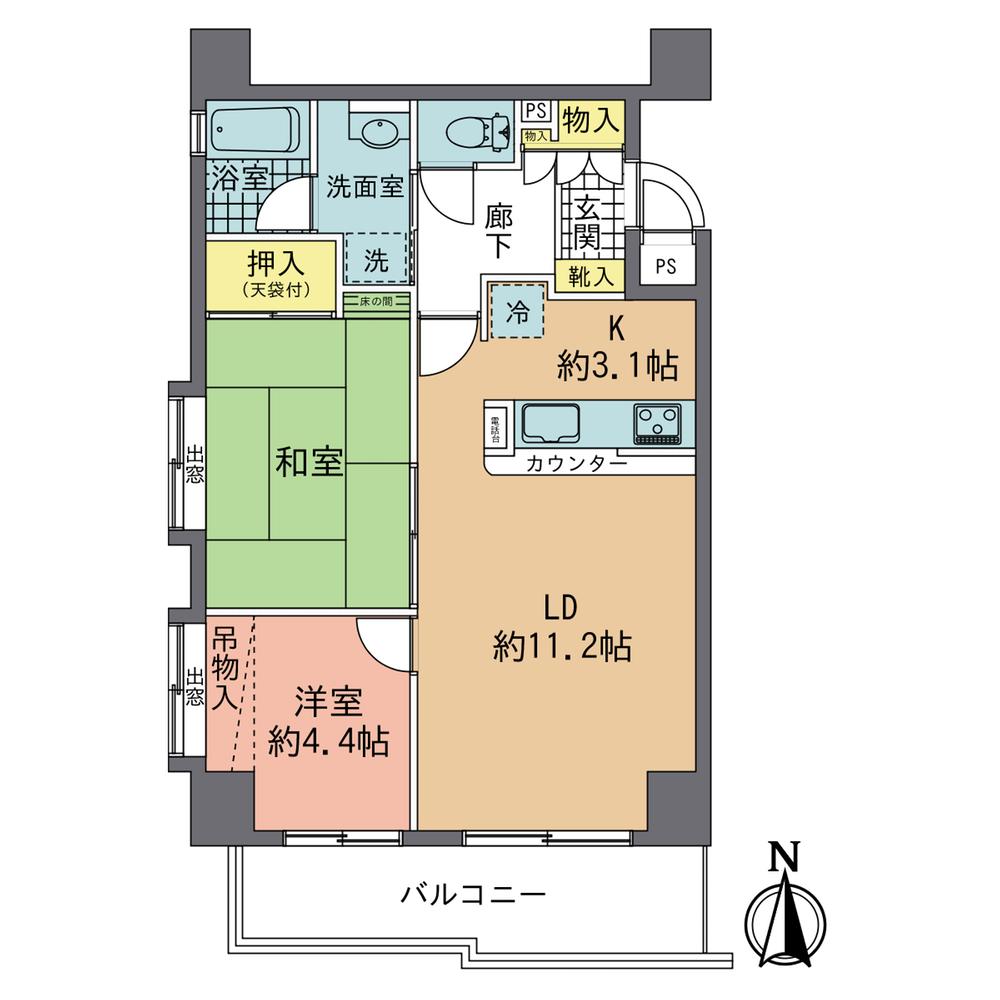 Floor plan. 2LDK, Price 9.8 million yen, Occupied area 55.71 sq m , Balcony area 8.19 sq m
