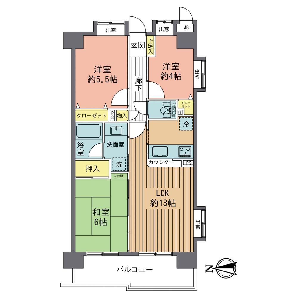 Floor plan. 3LDK, Price 12.8 million yen, Occupied area 61.42 sq m , Balcony area 8.16 sq m