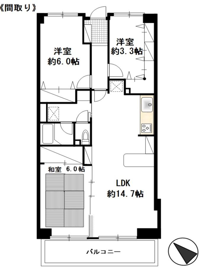 Floor plan. 3LDK, Price 9.8 million yen, Footprint 68.5 sq m , Balcony area 8.41 sq m