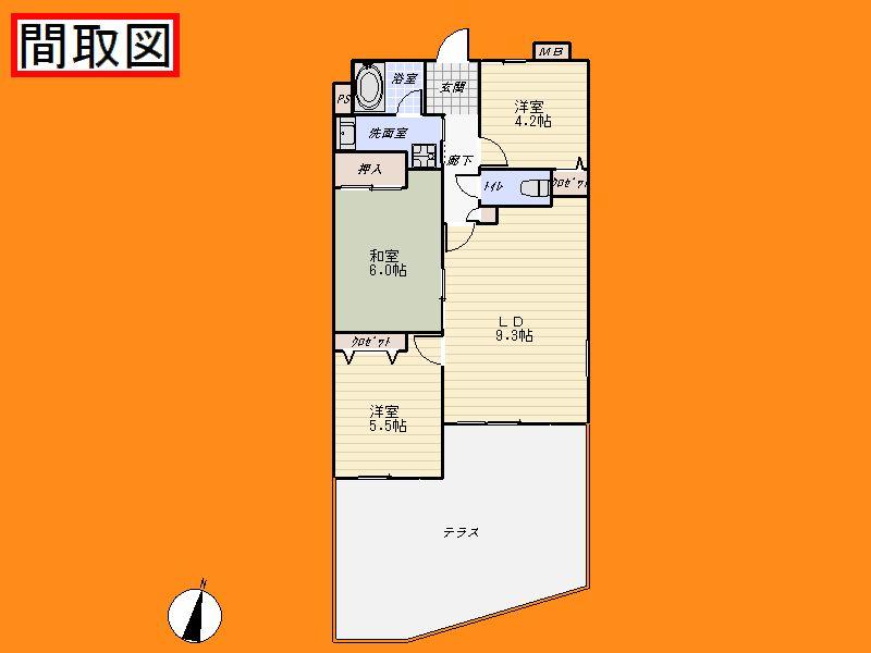 Floor plan. 3LDK, Price 11.9 million yen, Occupied area 62.24 sq m