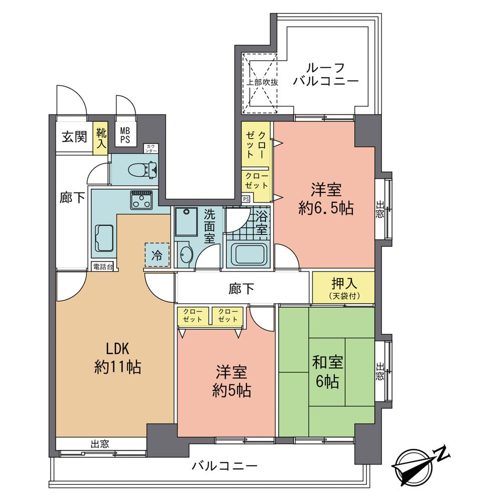 Floor plan. 3LDK, Price 13,900,000 yen, Occupied area 69.65 sq m , Balcony area 9.24 sq m