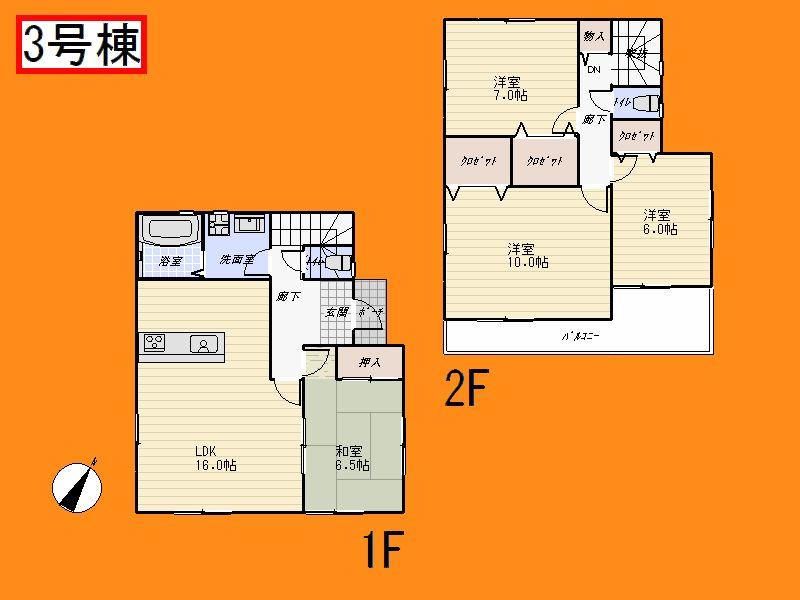 Floor plan. 19,800,000 yen, 4LDK, Land area 180.05 sq m , Building area 106.82 sq m 3 Building floor plan