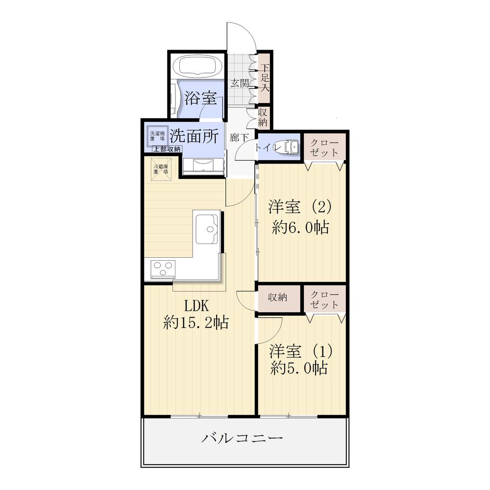 Floor plan. 2LDK, Price 16.8 million yen, Occupied area 59.16 sq m , Balcony area 8.5 sq m