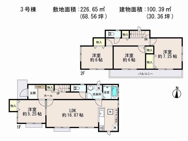 Floor plan. (3 Building), Price 23.8 million yen, 4LDK, Land area 226.65 sq m , Building area 100.39 sq m