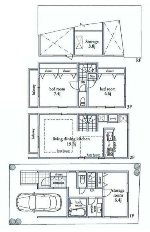 Floor plan. 54,800,000 yen, 3LDK, Land area 61.94 sq m , Building area 105.54 sq m more than 100 square meters