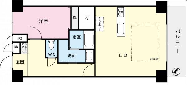 Floor plan. 1LDK, Price 17.8 million yen, Occupied area 43.27 sq m , Balcony area 5.4 sq m