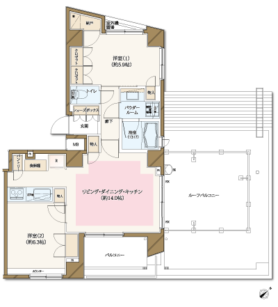 Floor: 2LDK + N (storeroom), the occupied area: 60.09 sq m, Price: 53,600,000 yen, now on sale