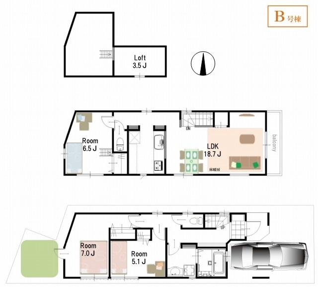Floor plan. (B Building), Price 44,800,000 yen, 3LDK, Land area 77.5 sq m , Building area 83.91 sq m