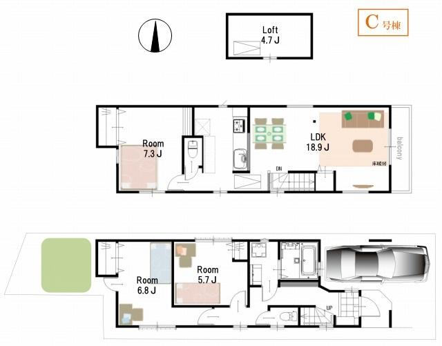 Floor plan. (C Building), Price 44,800,000 yen, 3LDK, Land area 80.71 sq m , Building area 86.82 sq m