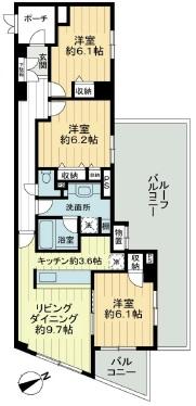 Floor plan. 3LDK, Price 54,570,000 yen, Occupied area 76.11 sq m , Balcony area 4.67 sq m all room 6 quires more!