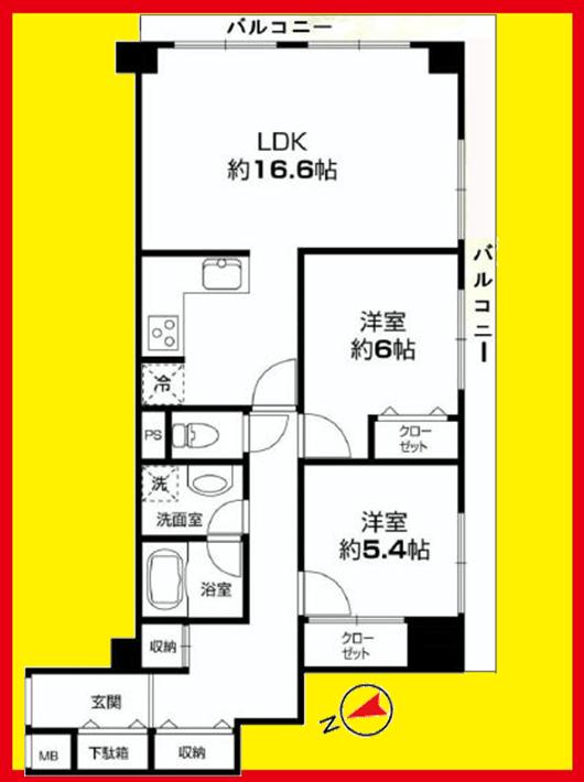 Floor plan. 2LDK, Price 32,500,000 yen, Footprint 67.2 sq m , Balcony area 17.3 sq m