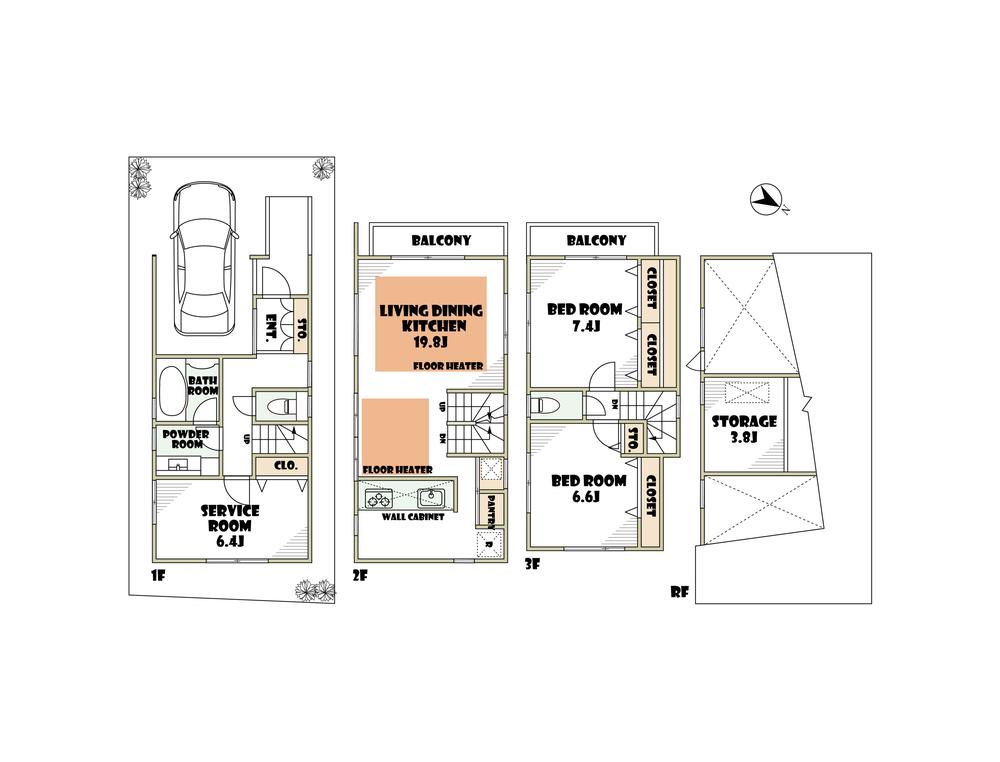 Floor plan. (C Building), Price 54,800,000 yen, 2LDK+S, Land area 61.94 sq m , Building area 105.54 sq m