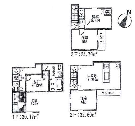 Floor plan. (3 Building), Price 49,800,000 yen, 4LDK, Land area 84.24 sq m , Building area 87.47 sq m